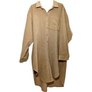 Beivy Camel Corduroy Long Sleeve Mini Shirt Dress - 2X